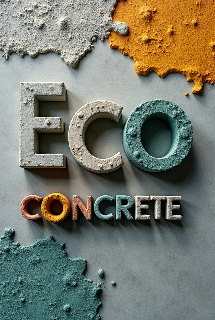 Create a recycled concrete logo that says the name of "ECO-CONCRETE" , against the background of various concretes made of PET