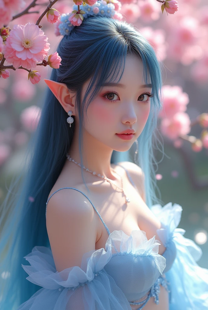 (masterpiece,Highest quality:1.4),(8k,RAW Photos,Photorealistic:1.4),Ultra-high resolution, ,(Glowing Skin:1.4),Detailed肌,Detailed顔,Detailed目,(Beautiful and shining eyes:1.2),Symmetrical eyes,Detailed耳,One person,Natural Makeup,(((Japanese Idols))),(Japanese Face),Detailed背景,Vivid background,、Peach Blossom Garden、Fairy、Beautiful and shiny hair,,((Average teenage breasts)),,(Detailed Female Hermit、A light blue, sheer, fantastical costume、chinese movie),,((Sharp Face)),Natural light,,(Very detailed ,Trend design for 2024,online shopping,LUMINE® Market,),,Upper Body,,(Detailed,Location was great.),,、、Random Posing