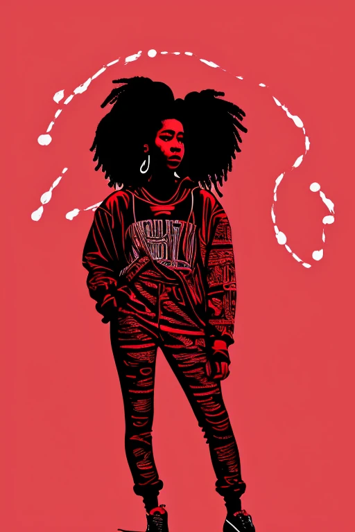 A background filled with scattered musical notes in various sizes and colors、
Creative logo illustration of a silhouette with dreadlocks and red headphones,
A background completely filled with scattered musical notes in various sizes and colors, covering the entire screen.
beautiful girl colorful image
Dance hiphop Dance CREW Waacking Dance
Punking
black medium hair black medium hair
Five fingers Baggy clothes Baggy clothes
