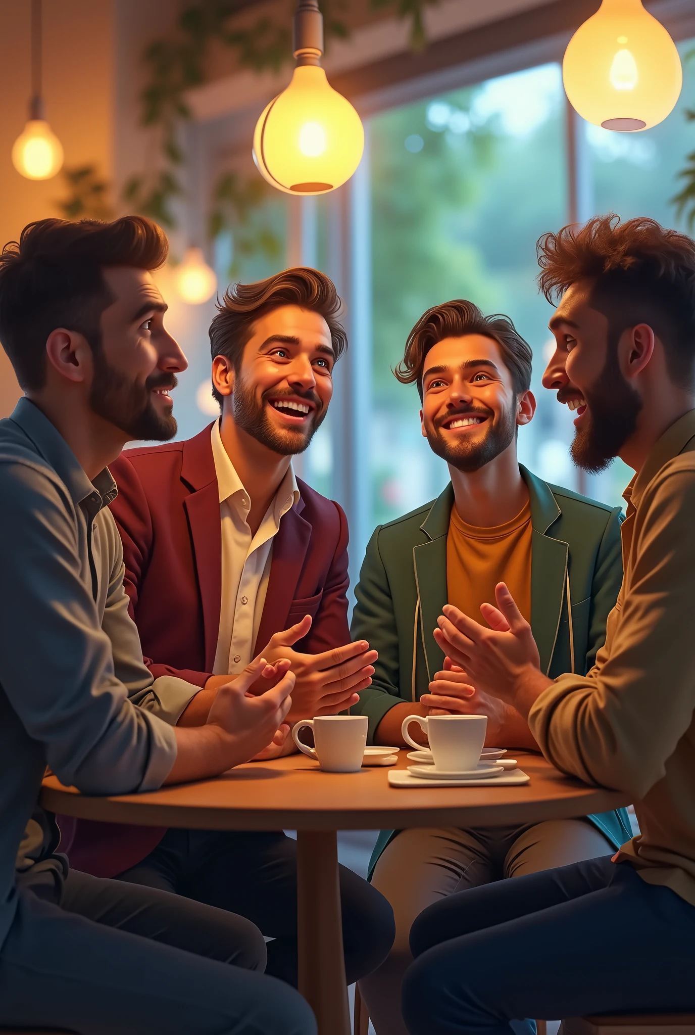 4 man and a woman talking with questions