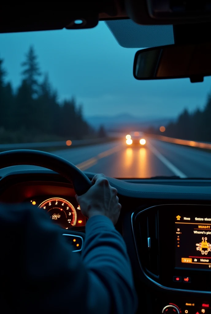 driving a volvo at night on the highway with pilot's view