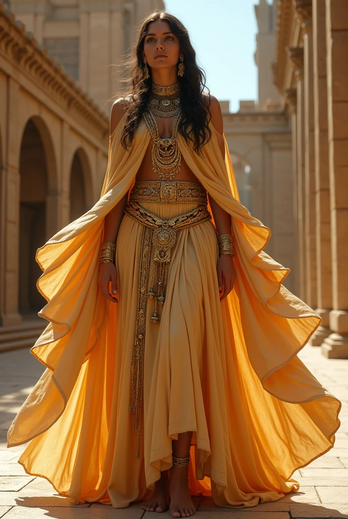 Mixes ancient clothing between Egypt and Greece with volume in the clothing