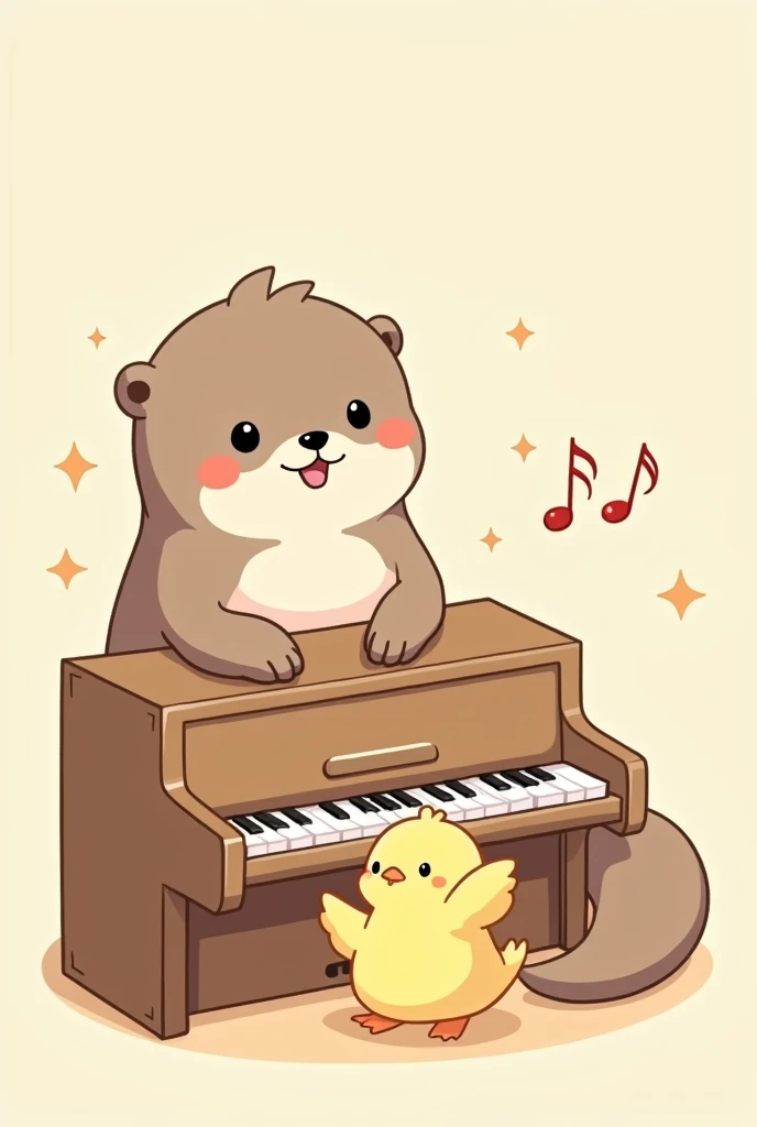 An otter playing the piano and a chick clapping, drawn as kawaii emojis