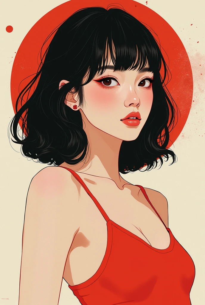 japanese beauty,by conrad roset A nice girl,Missing Metal,Hyperrealistic minimalist shadows,flat illustrations, Luo Erchun,