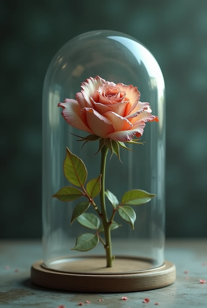 Faded rose under bell jar