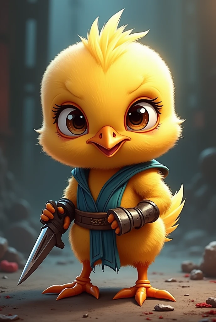 Make a cute drawing, cartoon style of what a chick would look like as a Mortal Kombat character