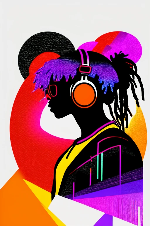 A background filled with scattered musical notes in various sizes and colors、
Creative logo illustration of a silhouette with dreadlocks and red headphones,
A background completely filled with scattered musical notes in various sizes and colors, covering the entire screen.
beautiful girl colorful image
Dance hiphop Dance CREW Waacking Dance
Punking
black medium hair black medium hair
Five fingers Baggy clothes Baggy clothes