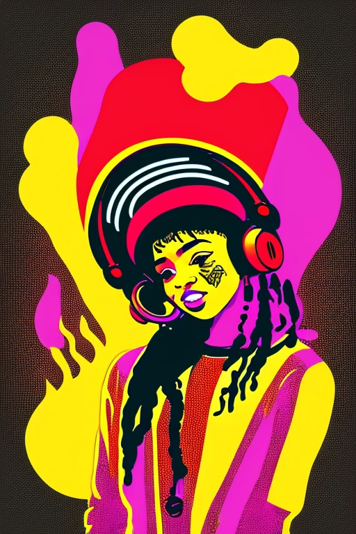 A background filled with scattered musical notes in various sizes and colors、
Creative logo illustration of a silhouette with dreadlocks and red headphones,
A background completely filled with scattered musical notes in various sizes and colors, covering the entire screen.
beautiful girl colorful image
Dance hiphop Dance CREW Waacking Dance
Punking
black medium hair black medium hair
Five fingers Baggy clothes Baggy clothes