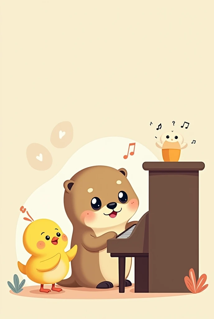 An otter playing the piano and a chick clapping, drawn as kawaii emojis