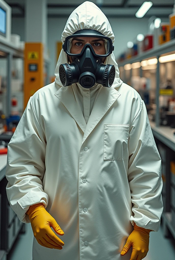 Laboratory gloves,
safety glasses,
Mask or Respirator,
Protective Clothing,
Security boots,
collage in person
