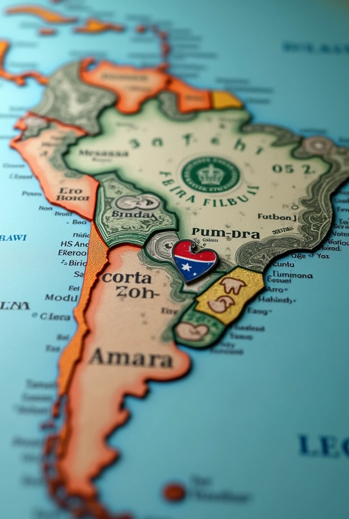 Close-up of a map of South America made with dollars. Where Paraguay stands out 🇵🇾🇵🇾