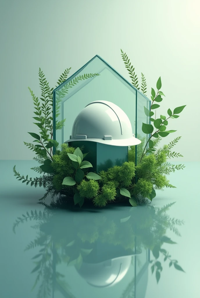 Make a simple engineer helmet logo with plant around it on a glass