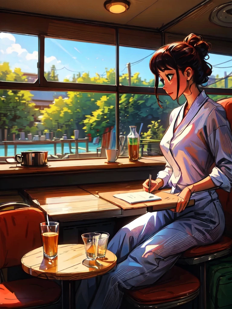 There was a woman sitting at the table. nobara