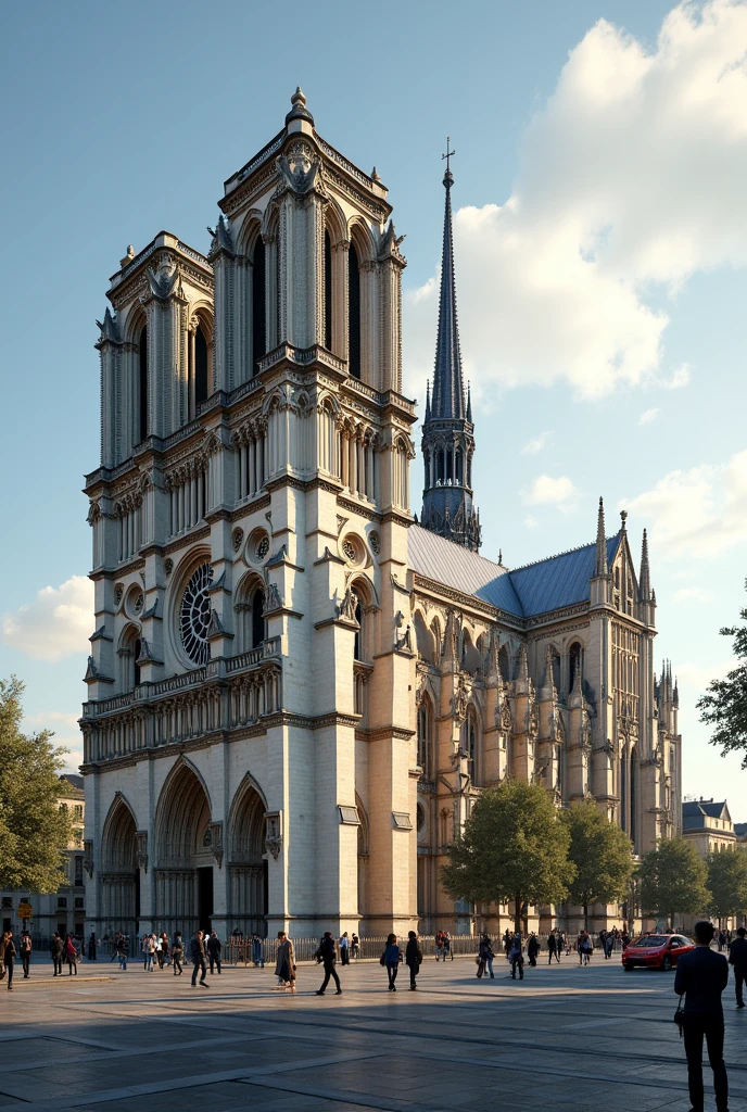 Notre dame cathedral side part perspective, portrait fit to size