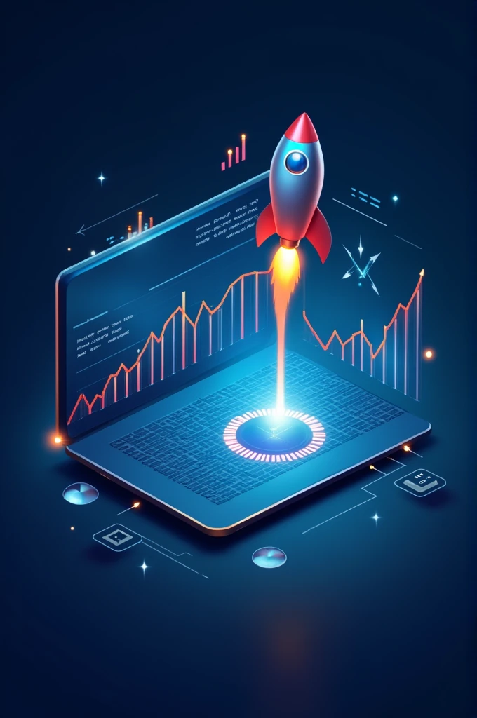 Performance Optimization: "A website loading bar rapidly completing, with icons like a rocket or lightning bolt representing speed. The background includes graphs or charts showing fast load times and optimized performance, giving a tech-savvy and efficient impression."