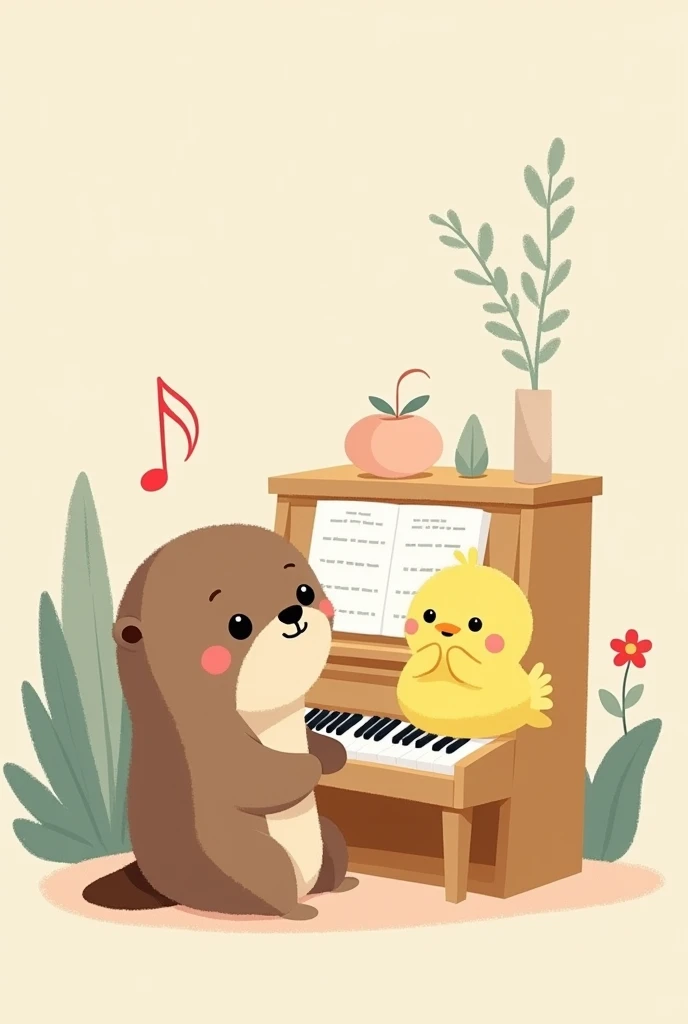 An otter playing the piano and a chick clapping, drawn as kawaii emojis