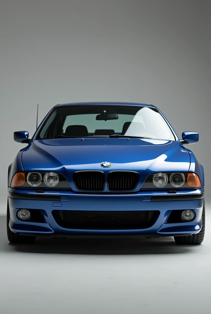 Estoril blue bmw E39 with angel eye light, square foglamp, black grill, facing to camera