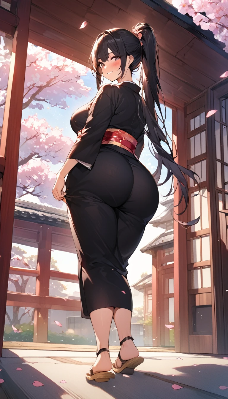 nsfw,girl,Japanese style,Japanese Pattern,Black Hair,Long Hair,masterpiece, best quality, very aesthetic, absurdres,Gold and Black,Gold Leaf,Japanese styleの背景,Dragon print,Fluttering Kimono,Butt,bare ass,広げたButt,unfastened,Solved,ass pov,face