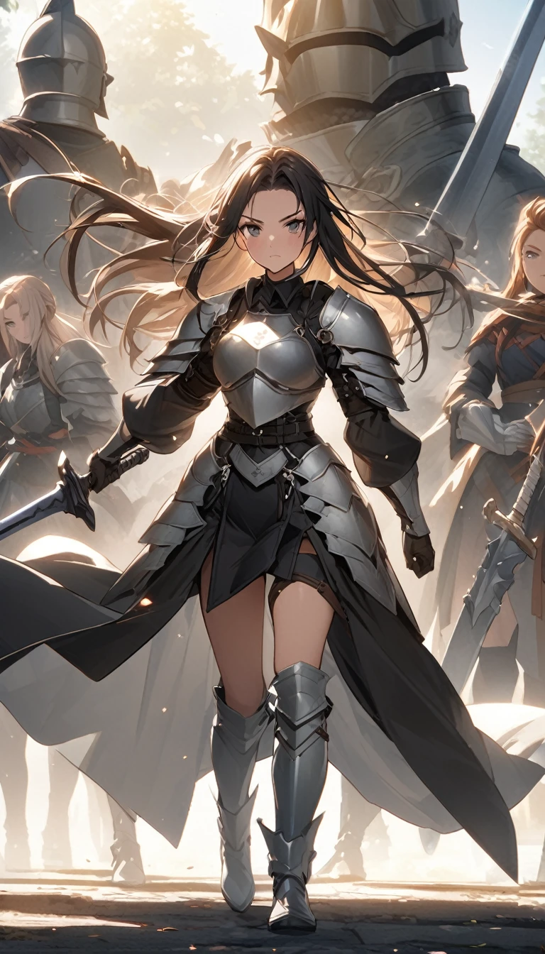 Ultra-high definition image quality、beautiful girl、Woman warrior、Female Swordsman、Light Armor、Silver boots、Long Hair、Knight's Hair Ornament、Black Hair、20-year-old、Be confident々face、Very short tight skirt、Sexy posture、wilderness、Highest quality,Big Ass、Big Breasts、Thighs、Grab the spear、Gorgeous embroidered lace panties、Joan of Arc style clothing、Wind King Barrier、Her hair is fluttering in the wind、The Sword of Promised Victory、god々Wearing a bright aura、Big Ass、Valkyrie the War Maiden、Crotch close-up、Angle from directly below