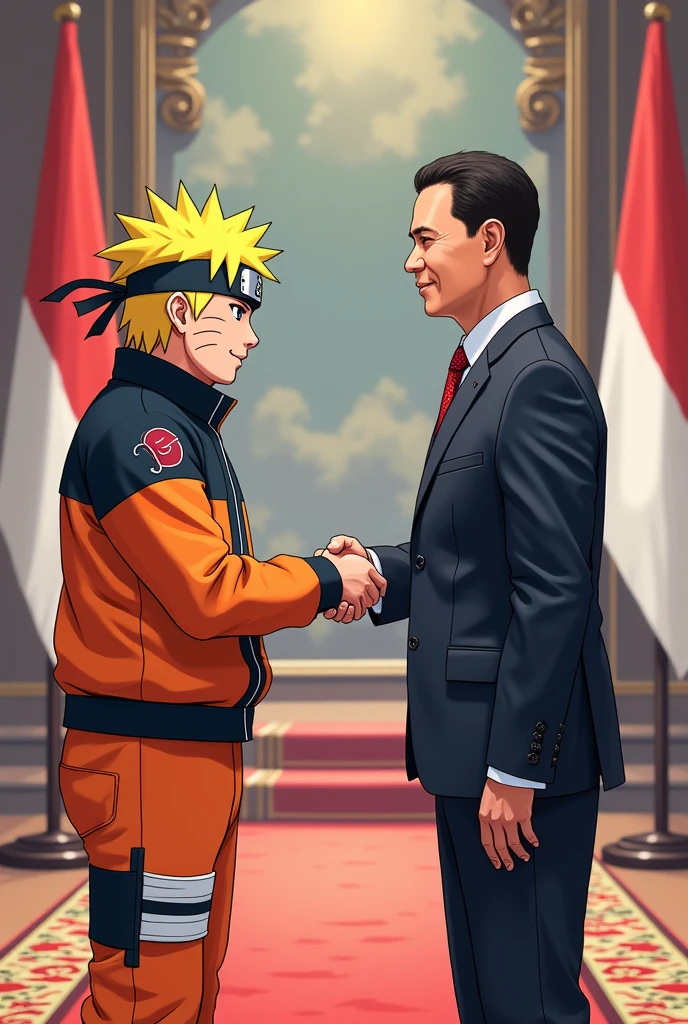 Uzumaki Naruto shakes hands with President Joko Widodo