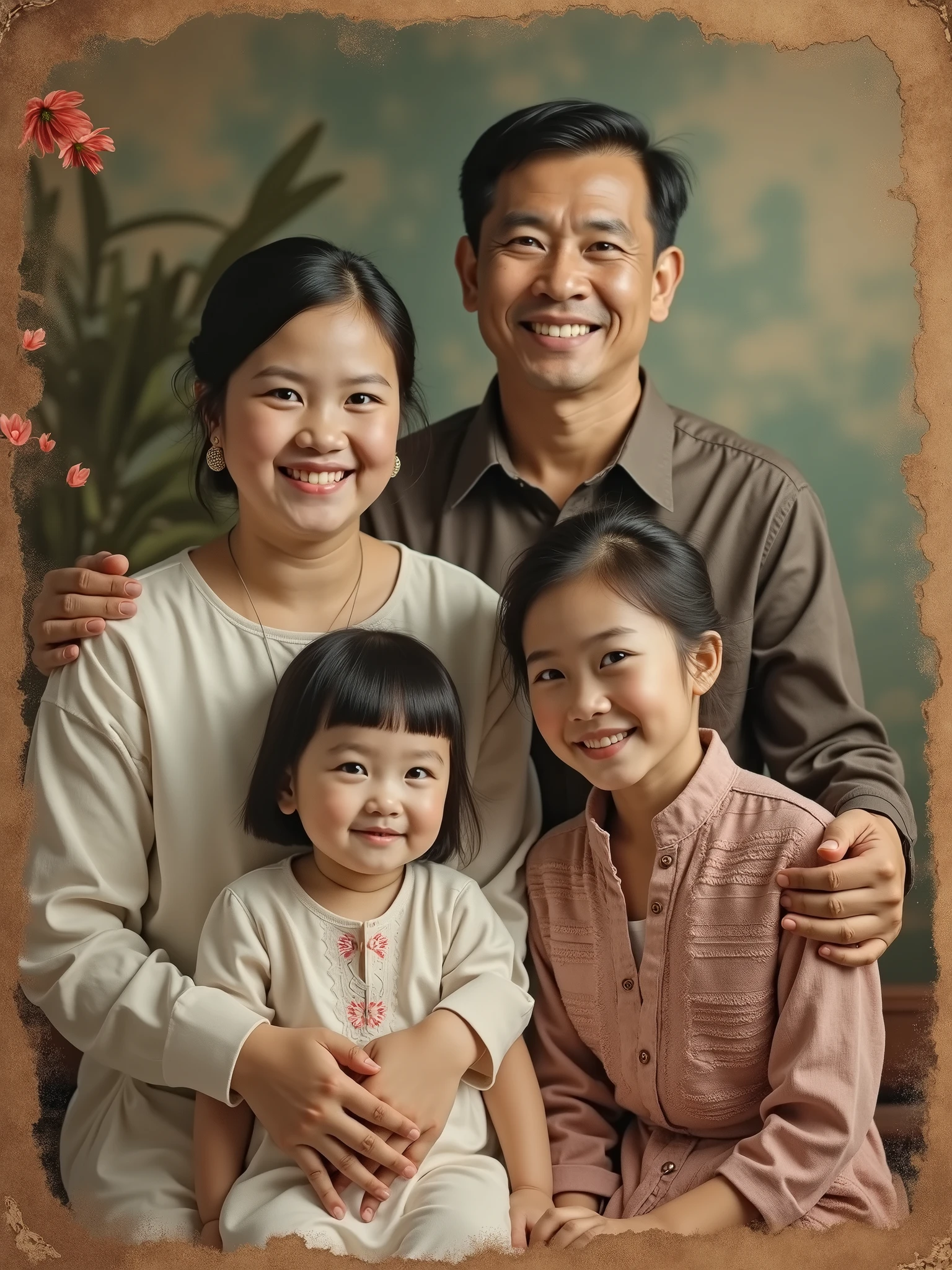 Indonesian family in old family album photos, beautiful memories