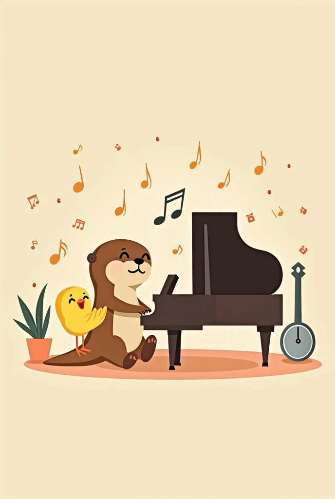 An otter playing the piano and a chick clapping, drawn as simple emojis
