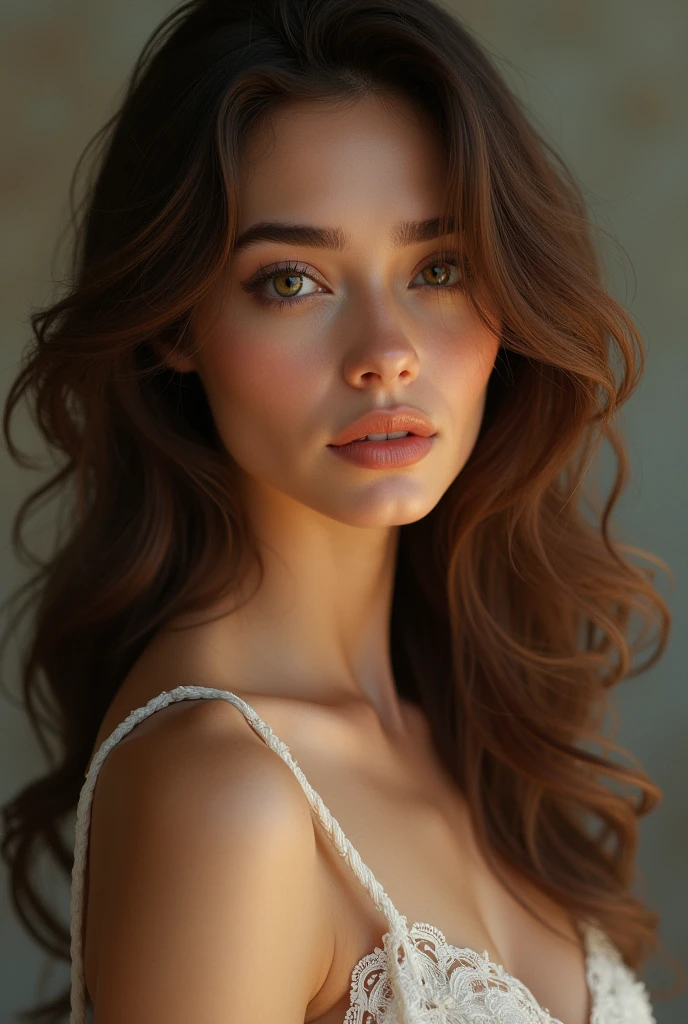 young woman 20 years old resplendent, Brown hair