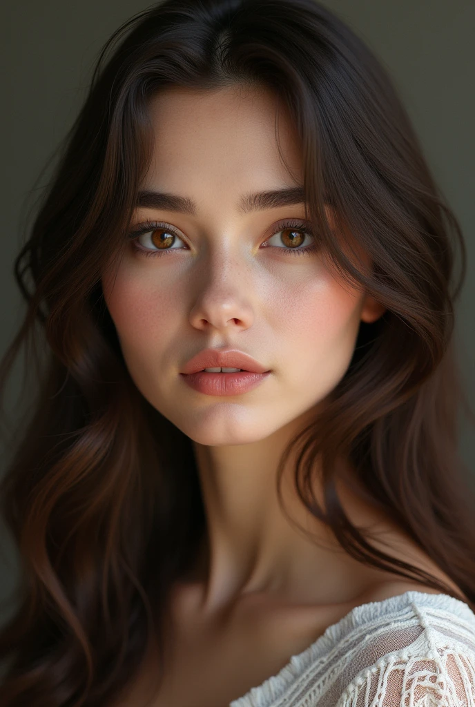 Femme ultra réaliste brune au yeux marron