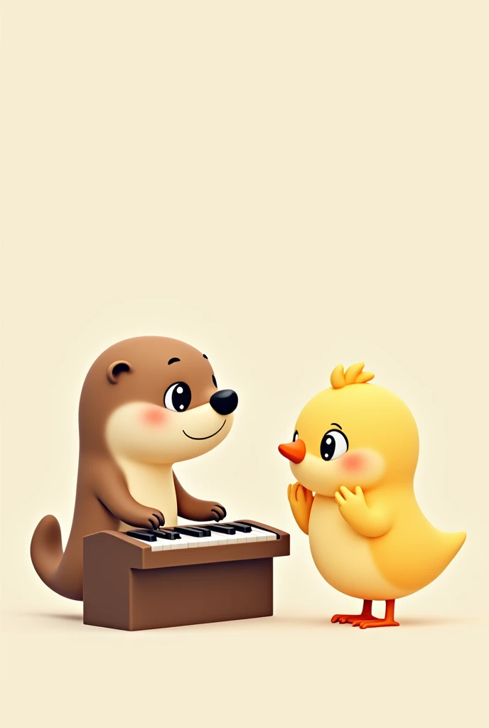 An otter playing the piano and a chick clapping, drawn as cute simple emojis and the same size