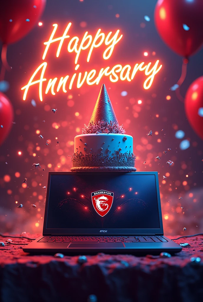 an anniversary birthday card featuring MSI Lucky and Raider GE78HXSmartTP 13V