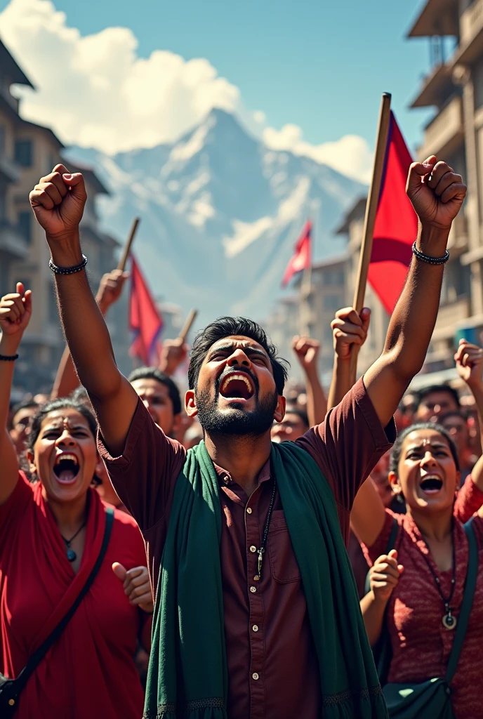 Nepali men's women's showing anger against government