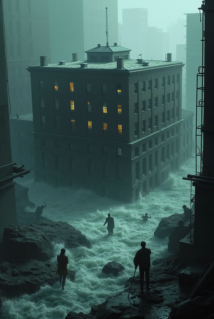 A building was under the water Flood, people are crying