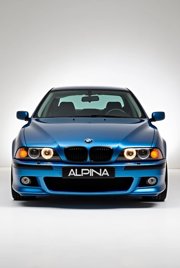 1997 estoril blue bmw E39 with angel eye light, alpina bodykit, black grill, facing to camera