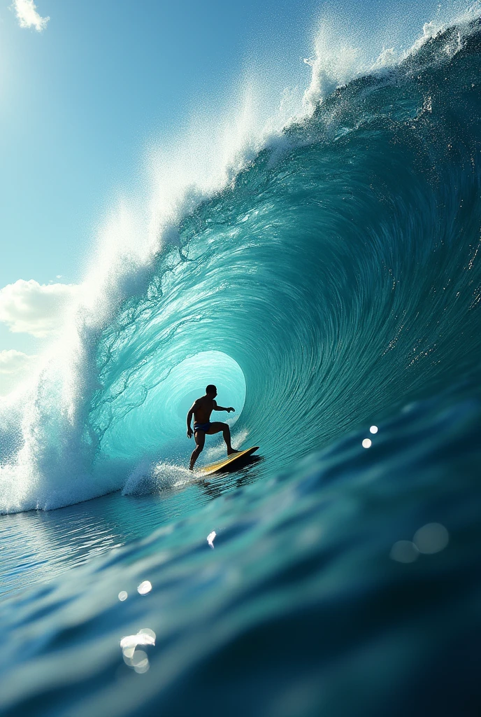 The structure of the wave must be made of legs with a surfer inside the wave
