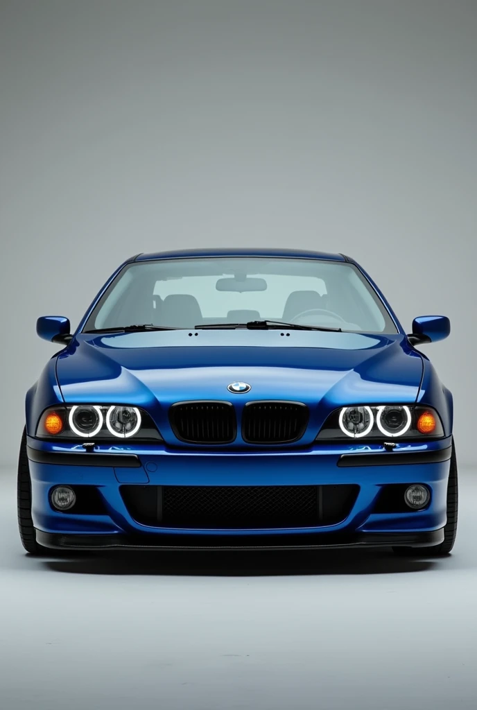 1997 estoril blue bmw E39 with angel eye light, black grill, facing to camera