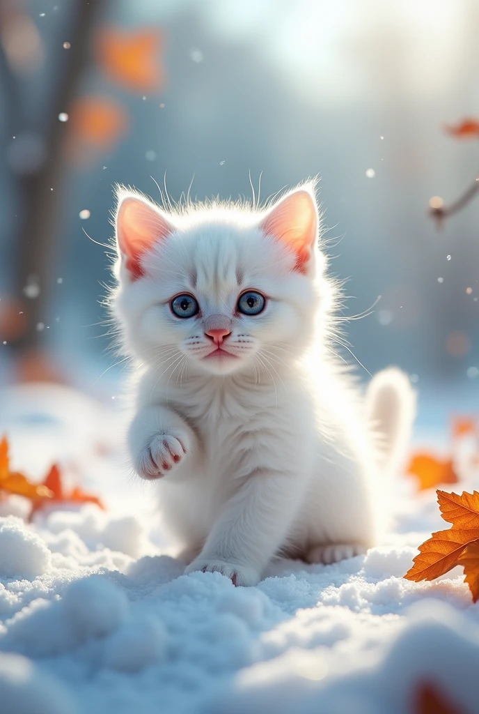 White Kitten,Snow,Rich in details,Clean hair,reality,autumn,Super cute,cute,The Rule of Thirds,Screen 9:16