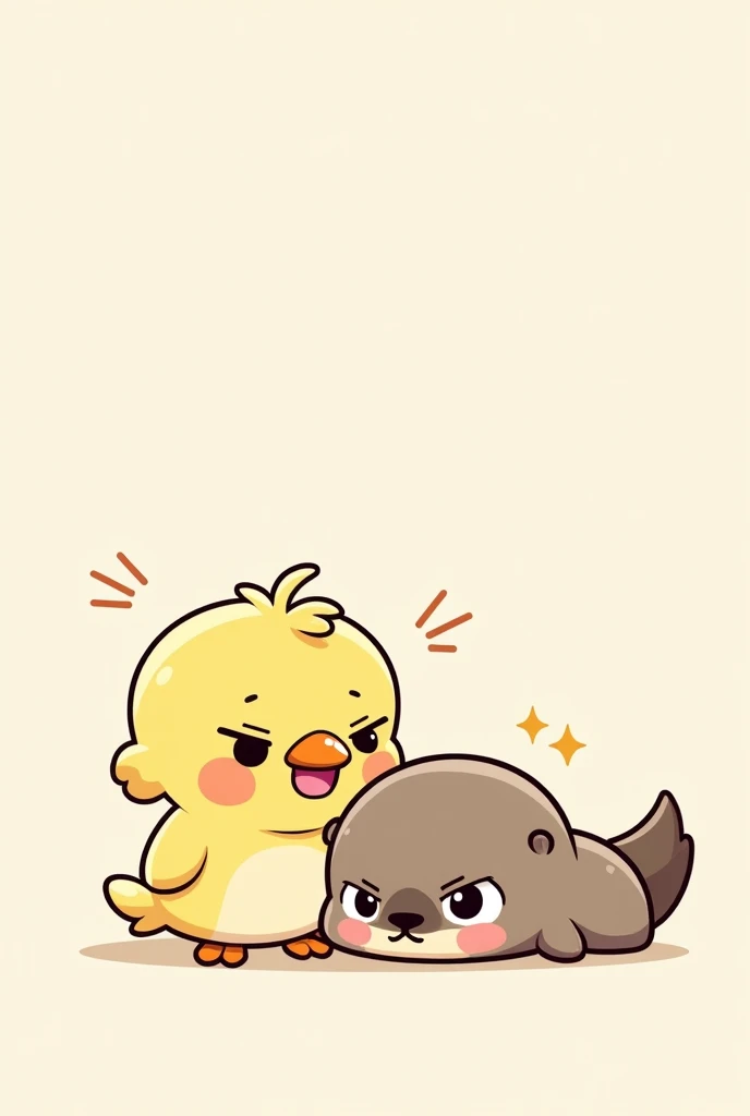 An angry chick and a disappointed otter, drawn as kawaii emojis