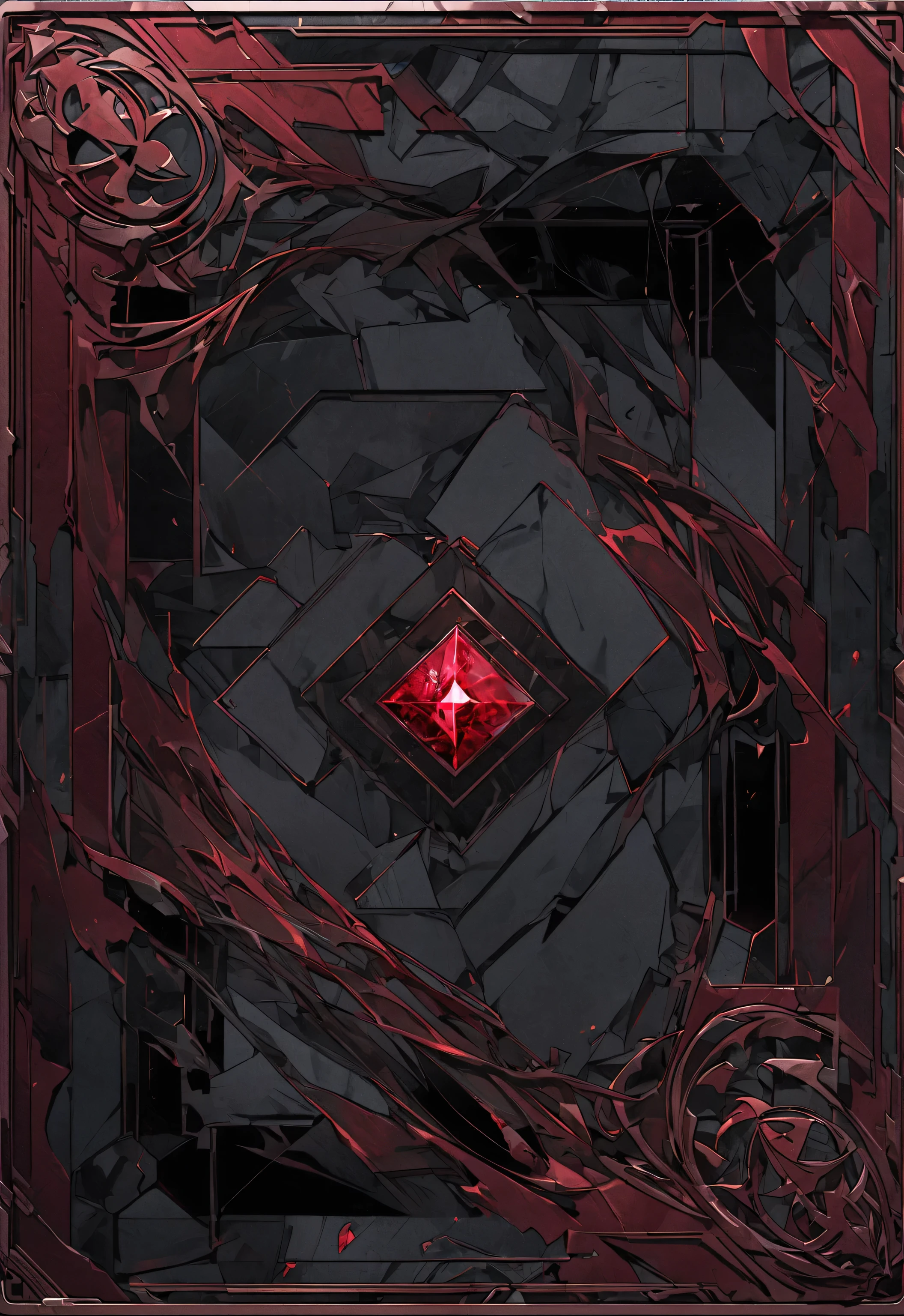 Card border UI,Modern urban minimalist style,Noble and elegant dark suspense style,Leave a square blank in the middle,There is a ruby under the bezel,There are sapphires in the left and right corners.。Rosewood frame,Parchment Backing,There is blood on it。
