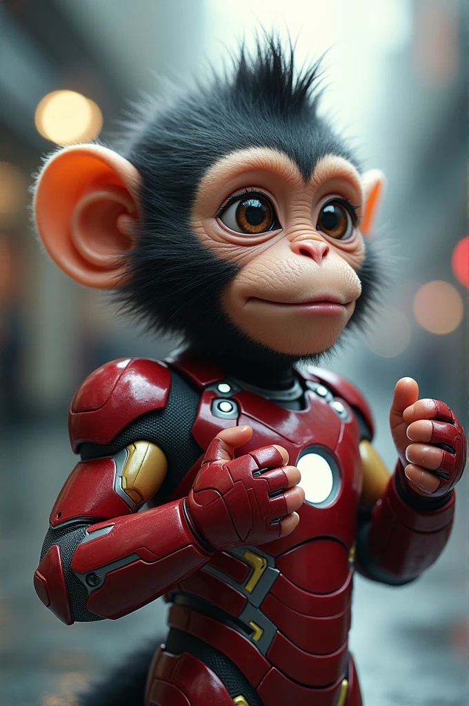 A monkey is wearing a iron-man suit