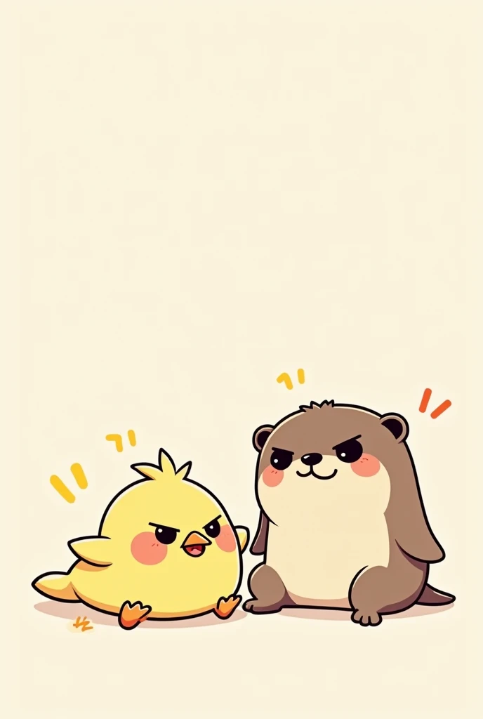 An angry chick and a disappointed otter, drawn as kawaii emojis