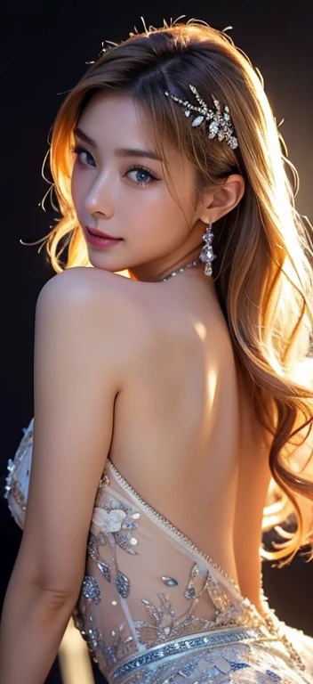 (((masterpiece)))、((Highest quality))、((超Realistic))、Adorable woman, Apparently mechanical arms and legs, A shimmering, sheer white gown, Backlit eyes( Performing ballet with wide-ranging movements, Spotlight), センターステージmasterpiece、Highest quality、High resolution、Tabletop、wallpaper、Realistic、Bright lighting、Professional Lighting、Face Light、Smooth lighting、Japanese women、Adult、Beautiful woman、action、gravure、sexy、とてもbeautiful、beautiful肌、Beautiful and detailed、Detailed face、slim、Luxury floral ballerina costume、Light clothing、necklace、Formal Wear、night景、illumination、blue eyes、blonde、short hair、Hair tied up、Full body photo、sexyな顔、 A look of complete lust、Mature Woman、perspective、Very detailed、The perfect temptation、Best image quality、Fine-grained image quality、beautiful、European women,Italian women, smile、blue eyes、jewelry, Realistic, High resolution, Glowing Skin, (Detailed face), night, blonde, Wavy Hair,attractive appearance, Japanese women、C cup