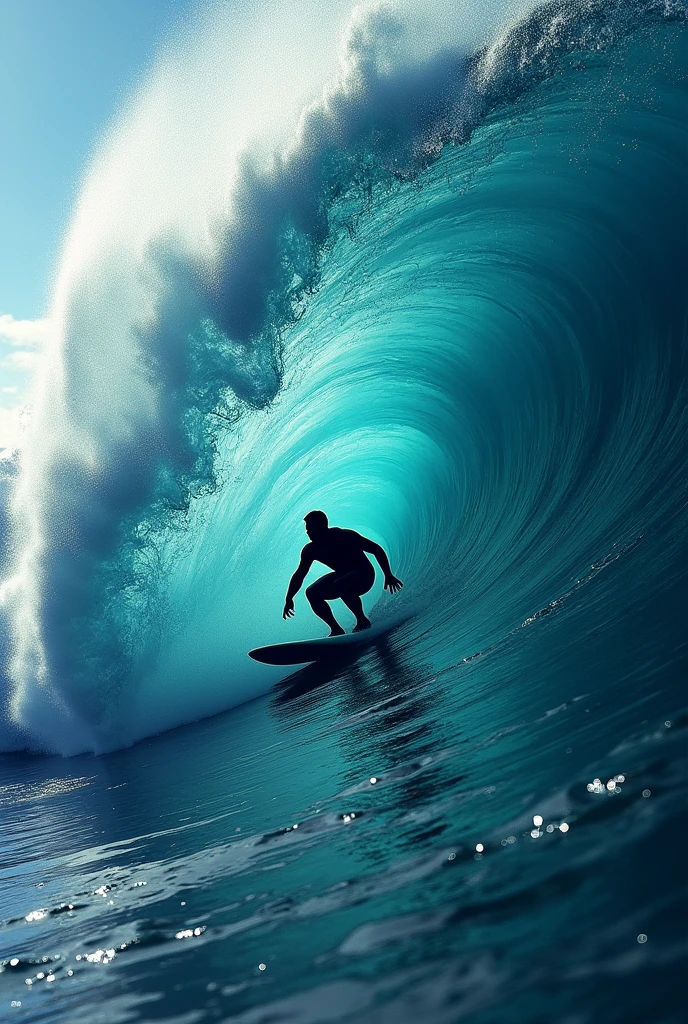 A wave whose structure must be made of women&#39;s legs and on them a silhouette of a male surfer inside the wave
