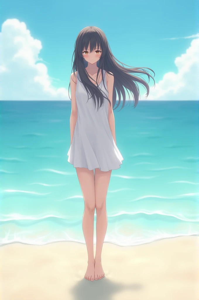 Girl without clothes on the beach anime