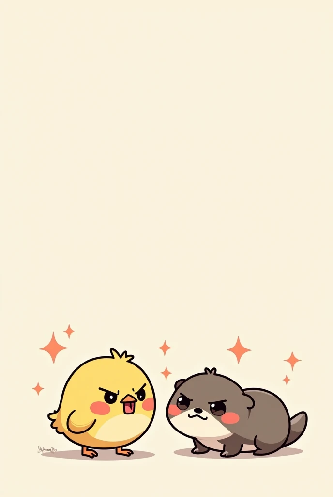 An angry chick and a disappointed otter, drawn as kawaii emojis