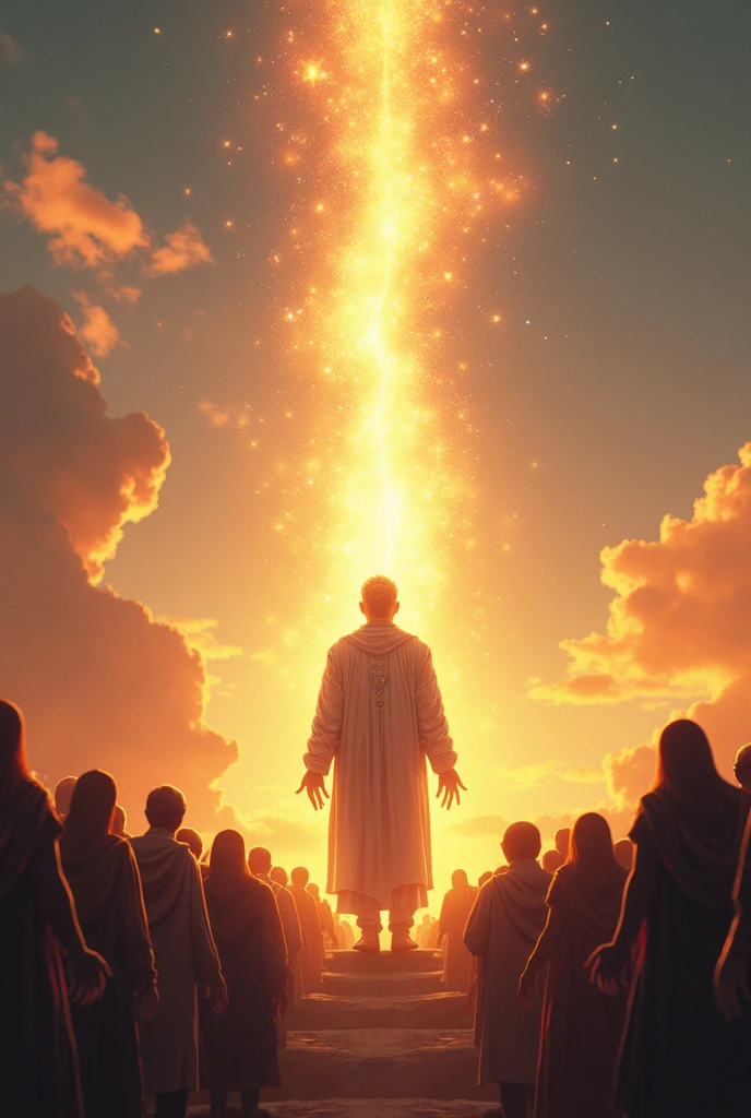 In the final scene, Kalki, now glowing with a divine aura, prepares to leave. He turns to the crowd one last time, his voice firm as he delivers a warning that he will return if these crimes are repeated. The people look up at him with a mix of reverence and fear. As Kalki ascends into the sky, the scene shifts to a clear, calm sky, symbolizing the peace restored after his divine intervention. The crowd below is left in awe, forever changed by the encounter with the divine protector and enforcer of justice.