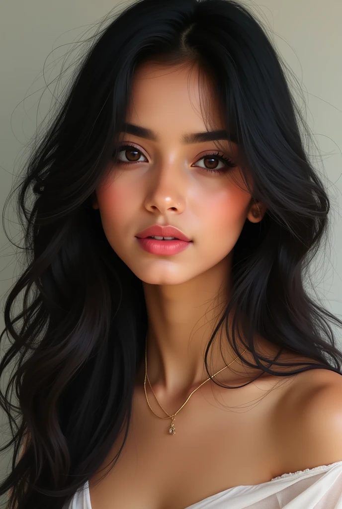 Imagine a indian girl black hair and white secn and pink lips and big fhigr