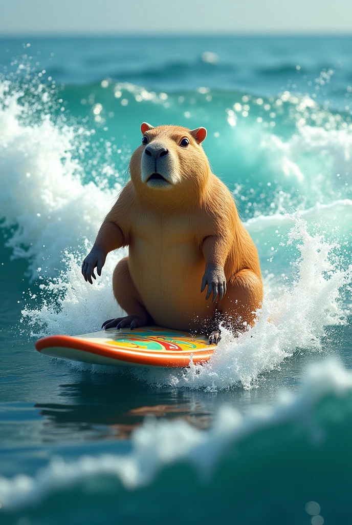 Capybara riding a surfboard