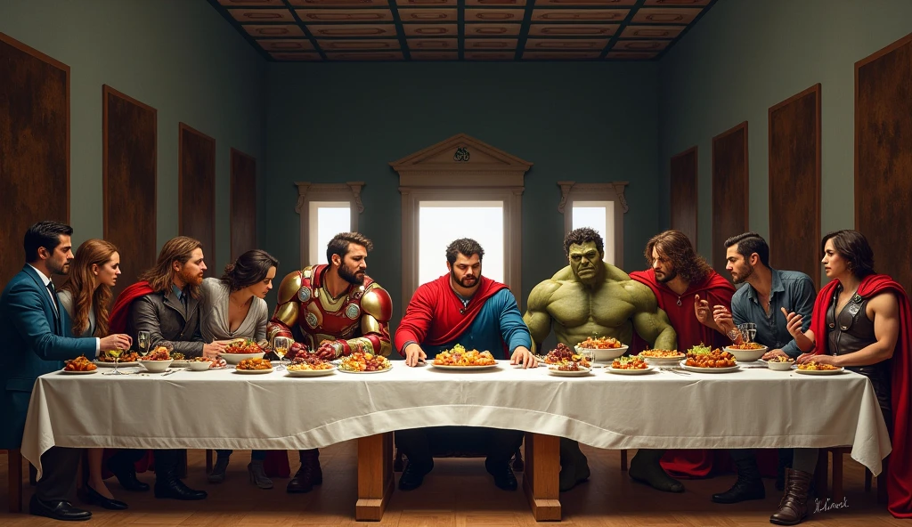 The main avengers in the last supper style