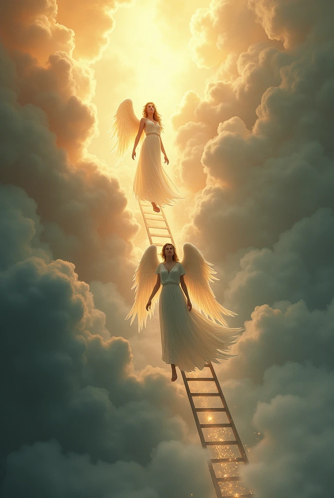 Angels ascending and descending a ladder from heaven to earth
