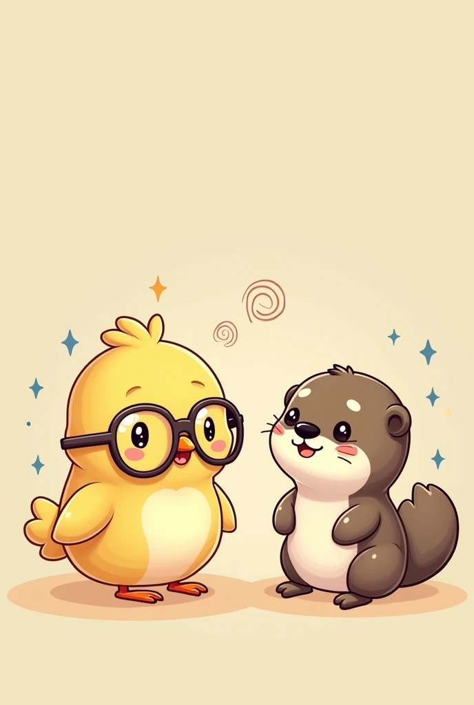 A chick with glasses and an otter admiring him, drawn as kawaii emoji